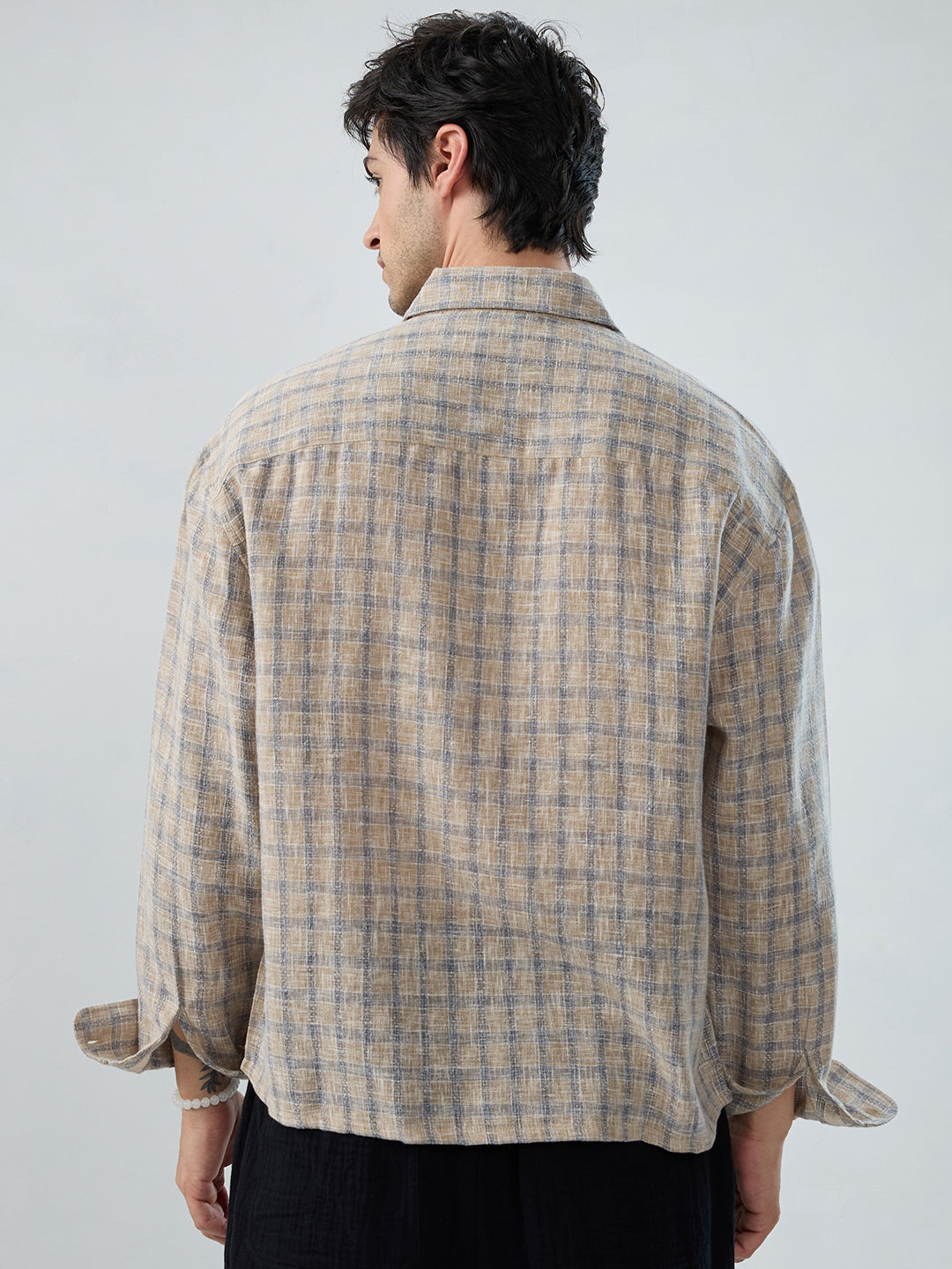 Seaside Beige Burlap Linen Blend Boxy Fit Crop Shirt