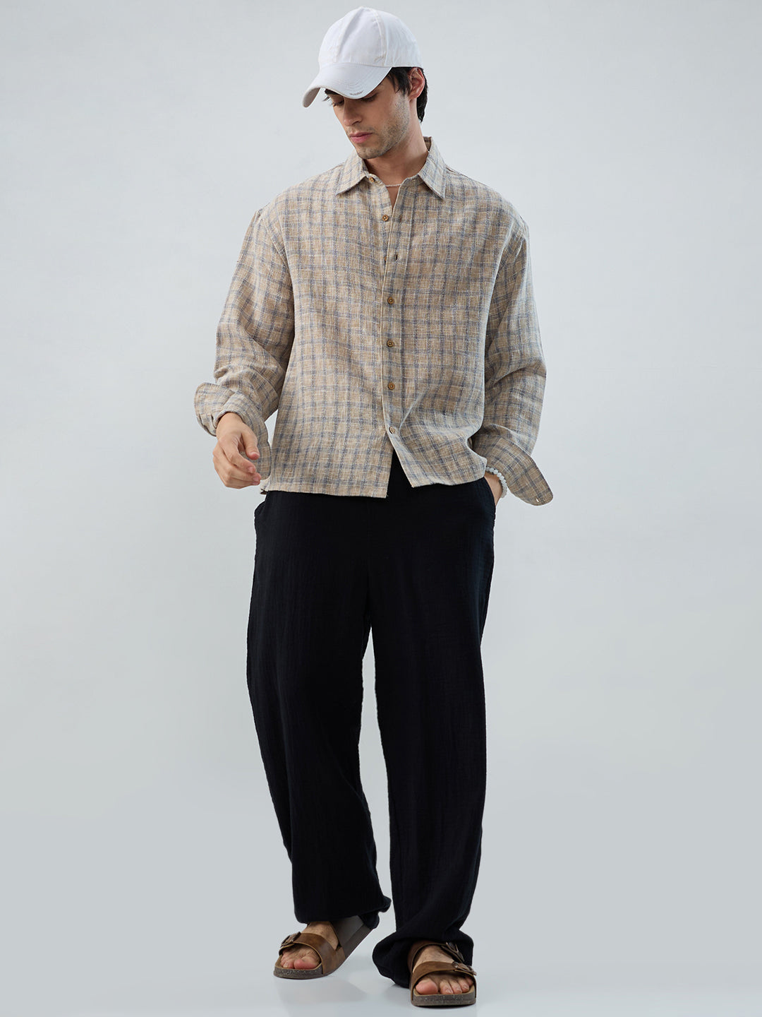 Seaside Beige Burlap Linen Blend Boxy Fit Crop Shirt