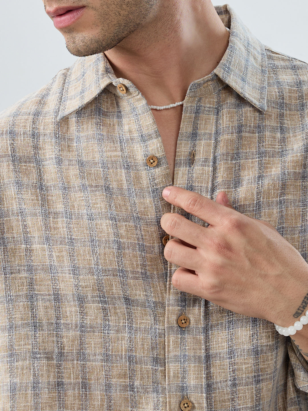 Seaside Beige Burlap Linen Blend Boxy Fit Crop Shirt