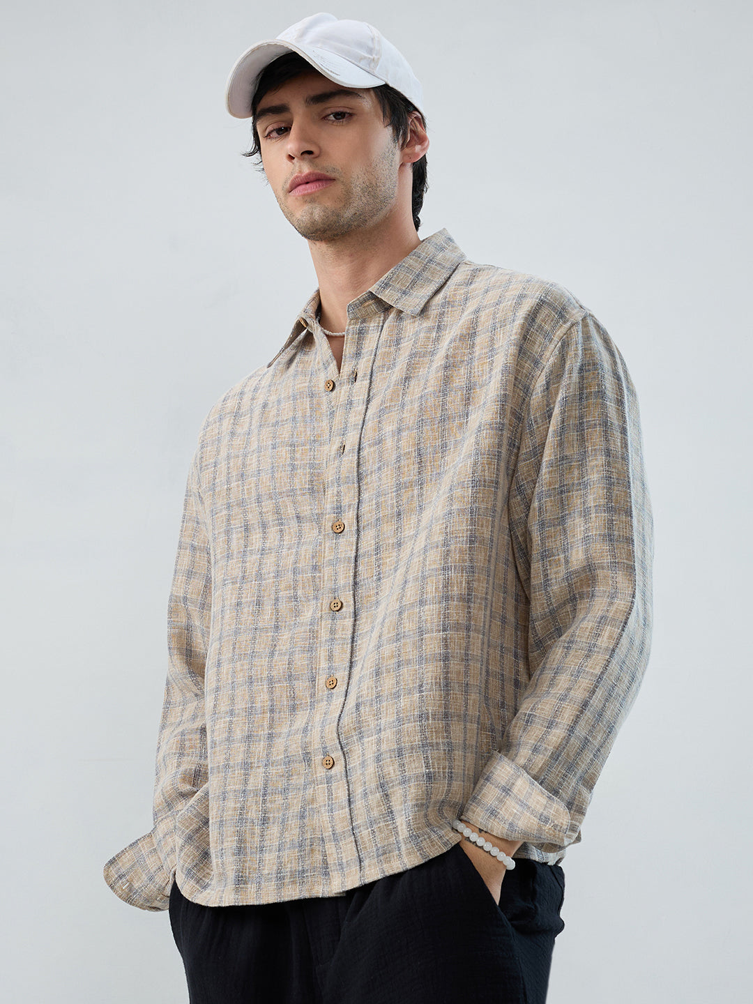 Seaside Beige Burlap Linen Blend Boxy Fit Crop Shirt