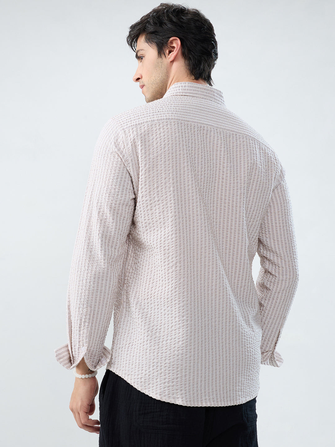 Neutral Tone Fine Stripe Seersucker Shirt