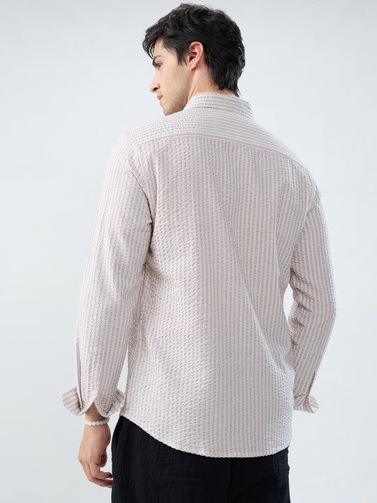 Neutral Tone Fine Stripe Seersucker Shirt