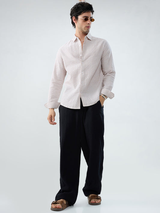 Neutral Tone Fine Stripe Seersucker Shirt