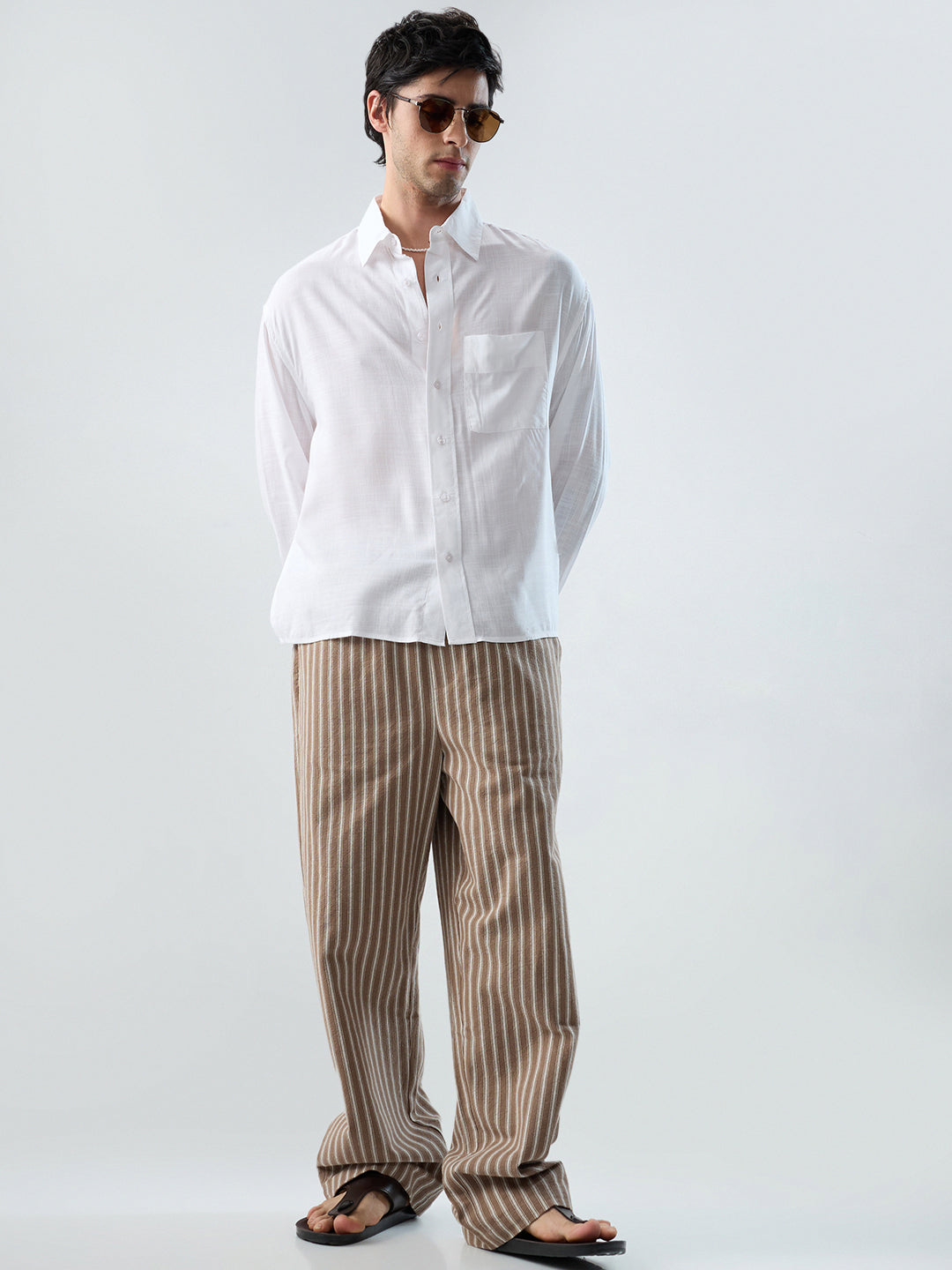 Sheer White Fine Weave Boxy Fit Crop Shirt