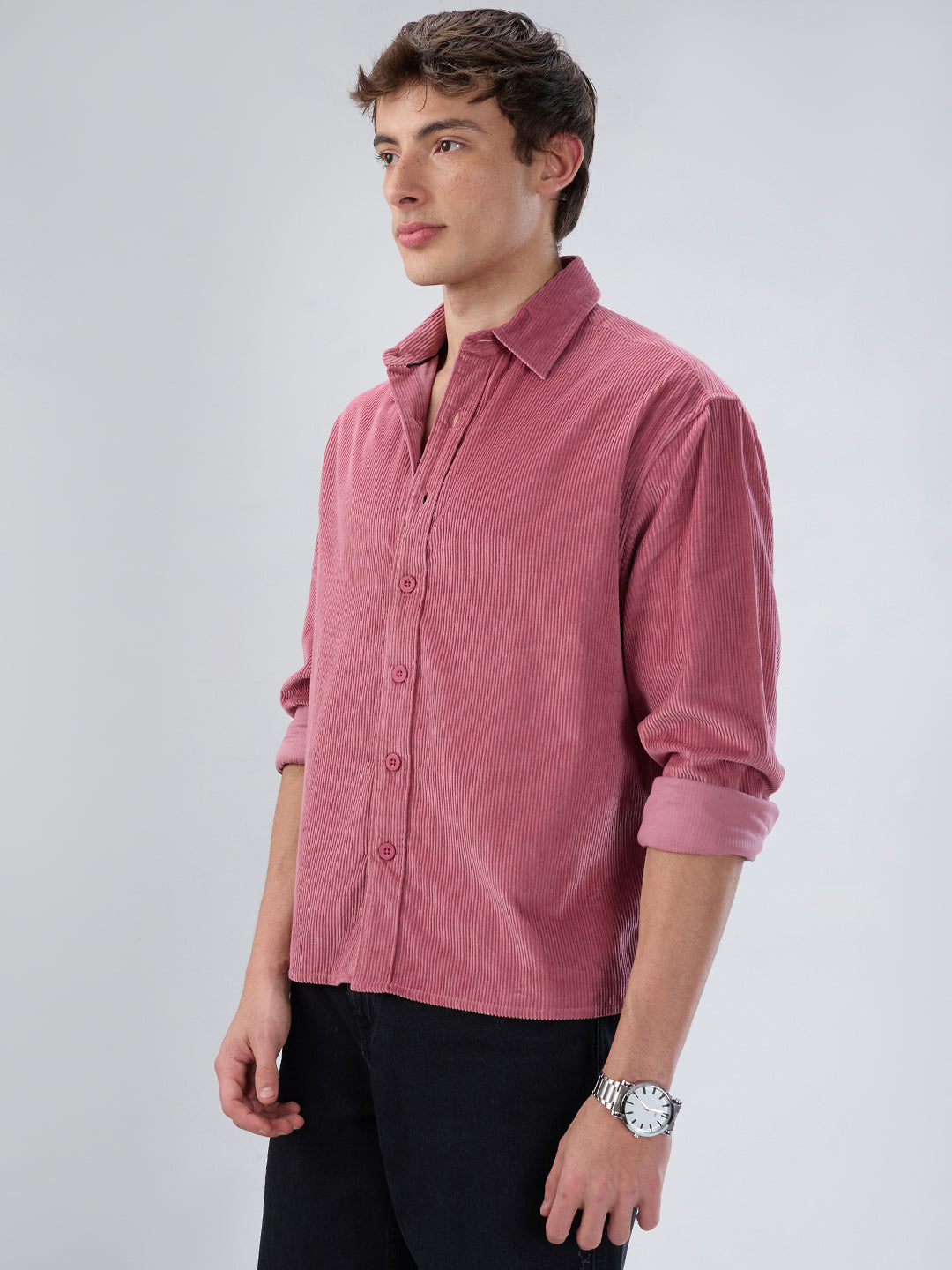 Wild Orchid Pink Corduroy Boxy Fit Crop Shirt
