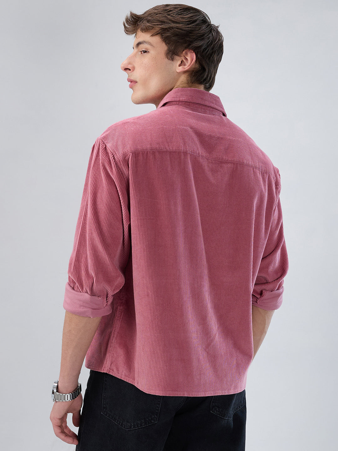 Wild Orchid Pink Corduroy Boxy Fit Crop Shirt
