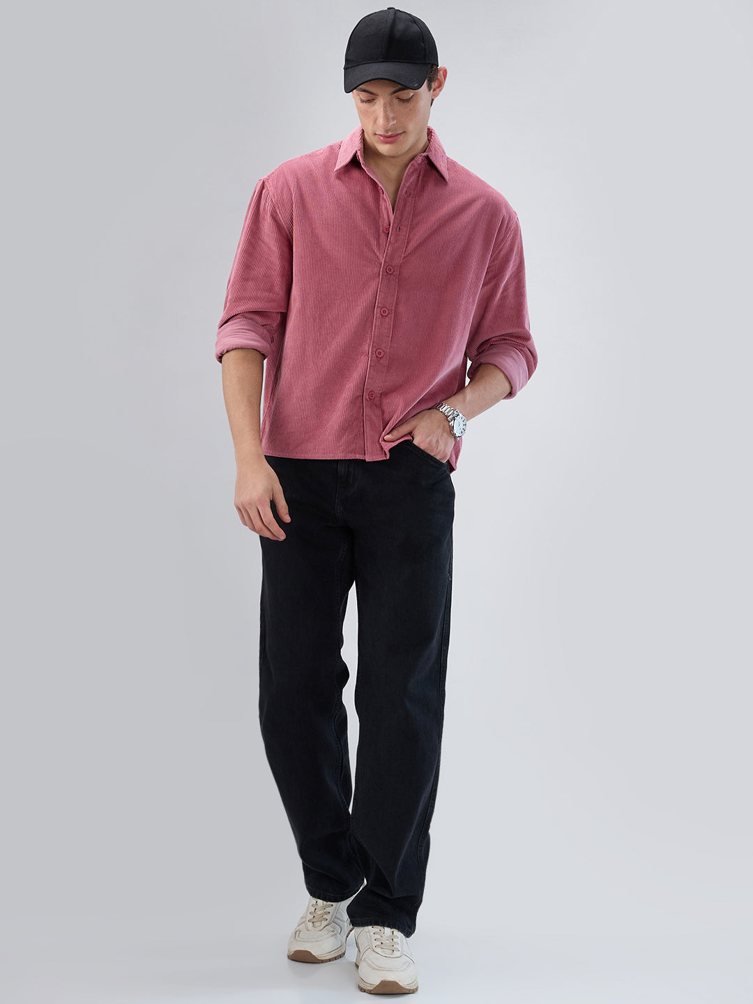 Wild Orchid Pink Corduroy Boxy Fit Crop Shirt