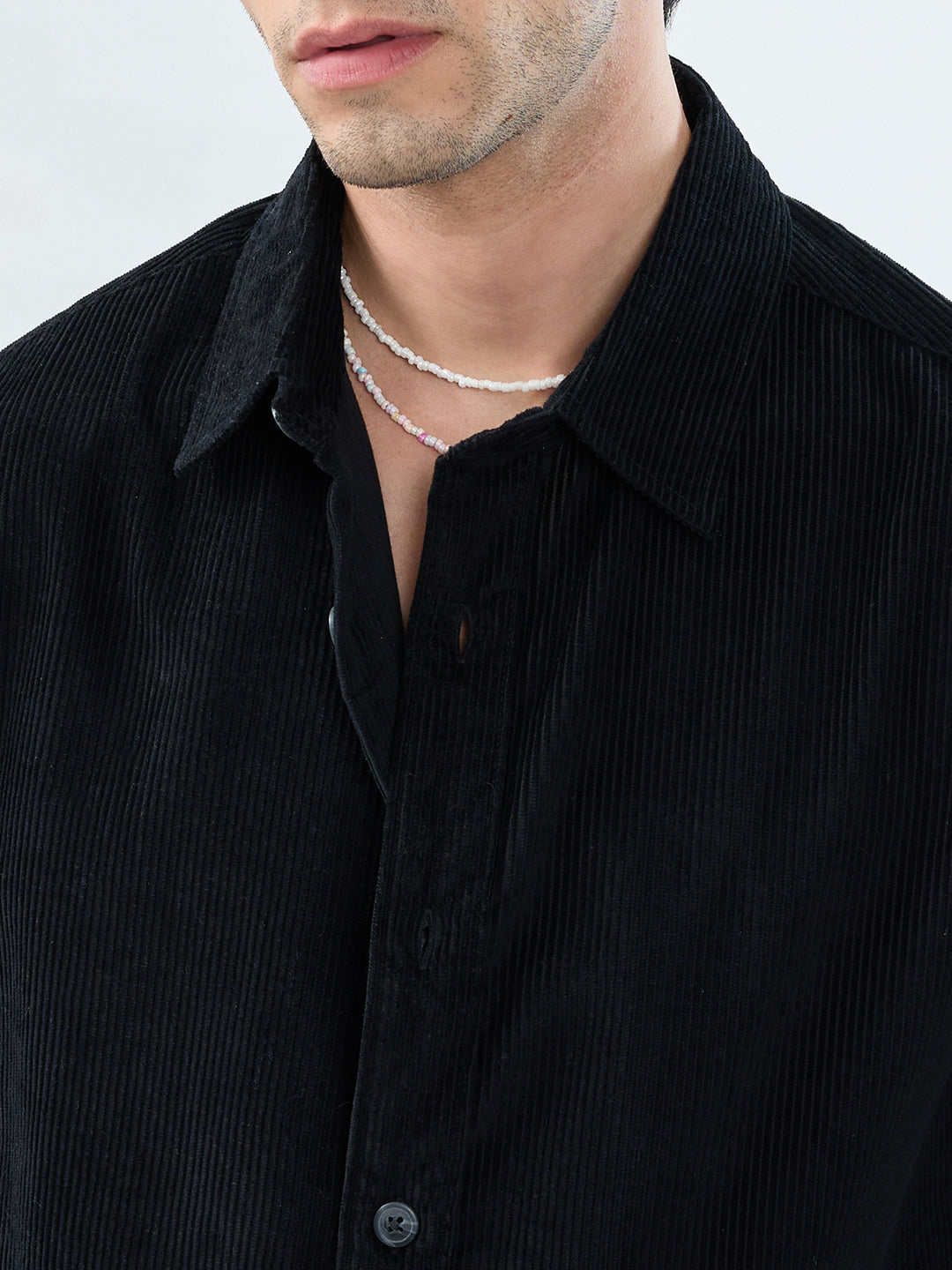 Timeless Black Corduroy Boxy Fit Crop Shirt