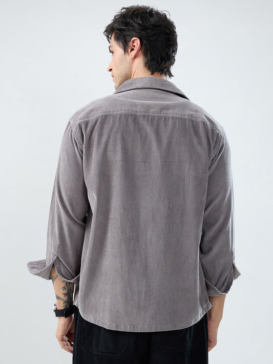 Cloud Grey Structured Corduroy Double Pocket Overshirt