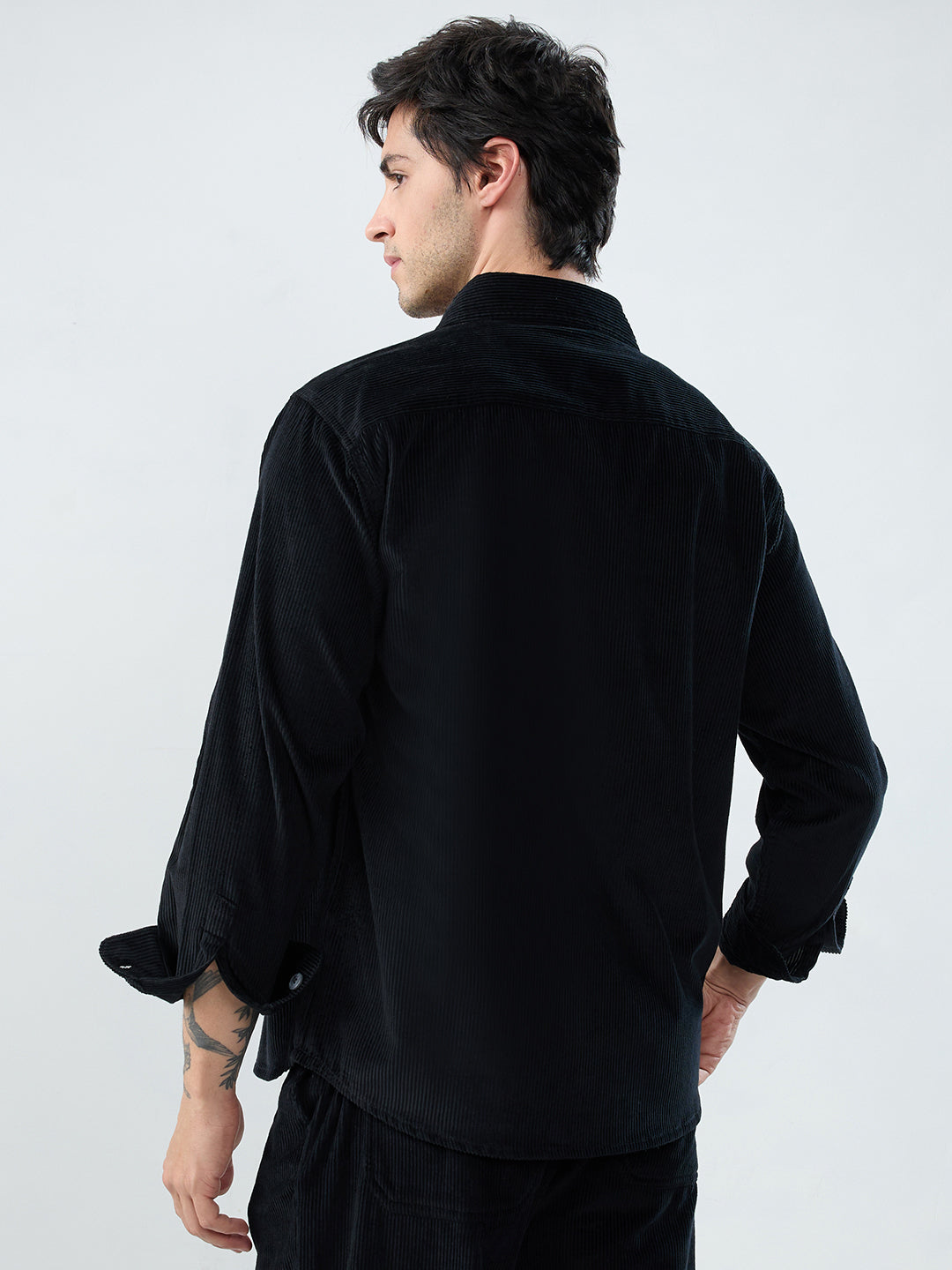Winter Black Corduroy Double Pocket Overshirt