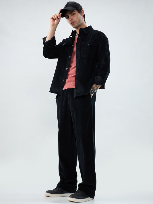 Winter Black Corduroy Double Pocket Overshirt