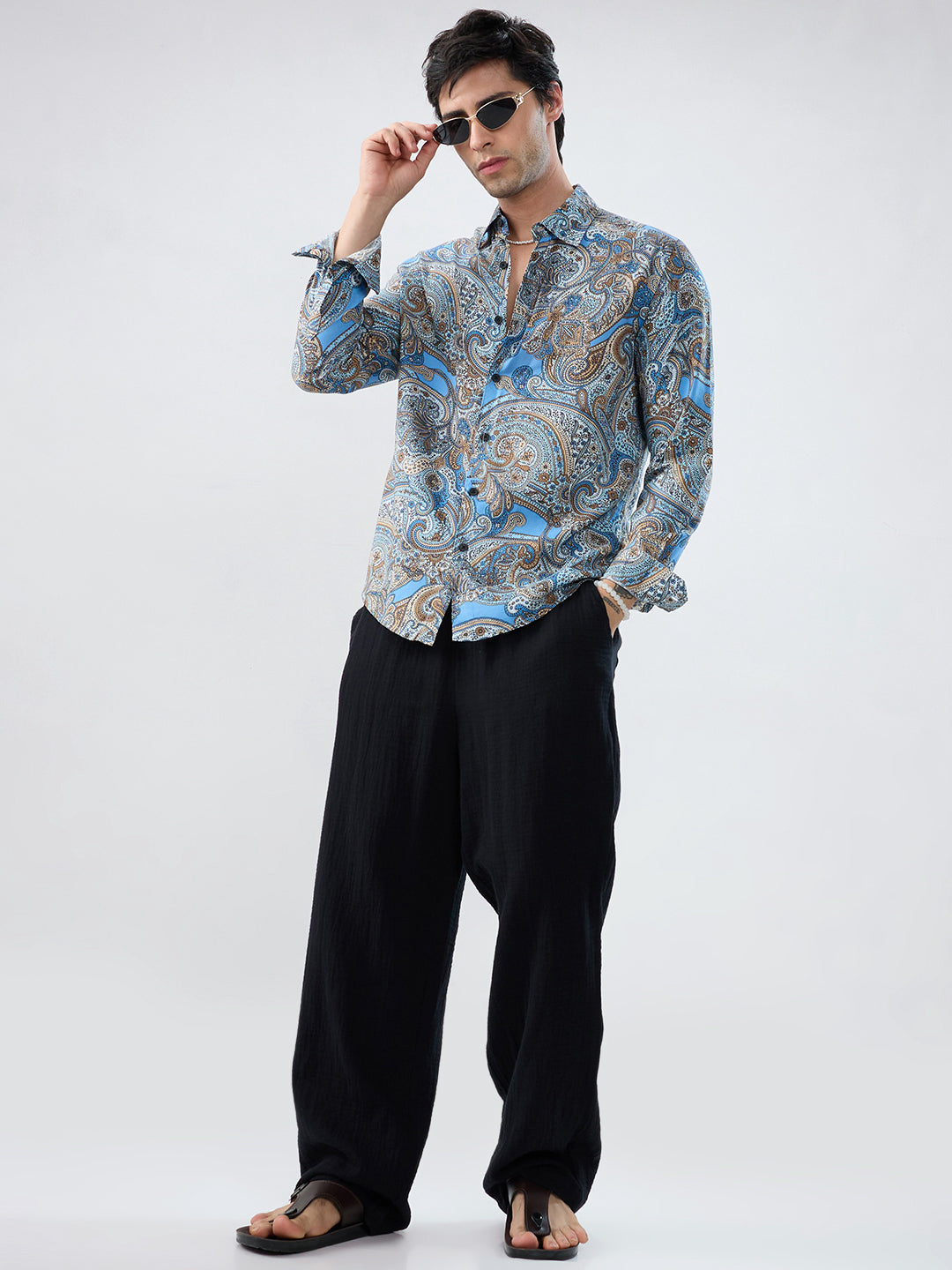 Retro Blue Ornate Paisley Shirt