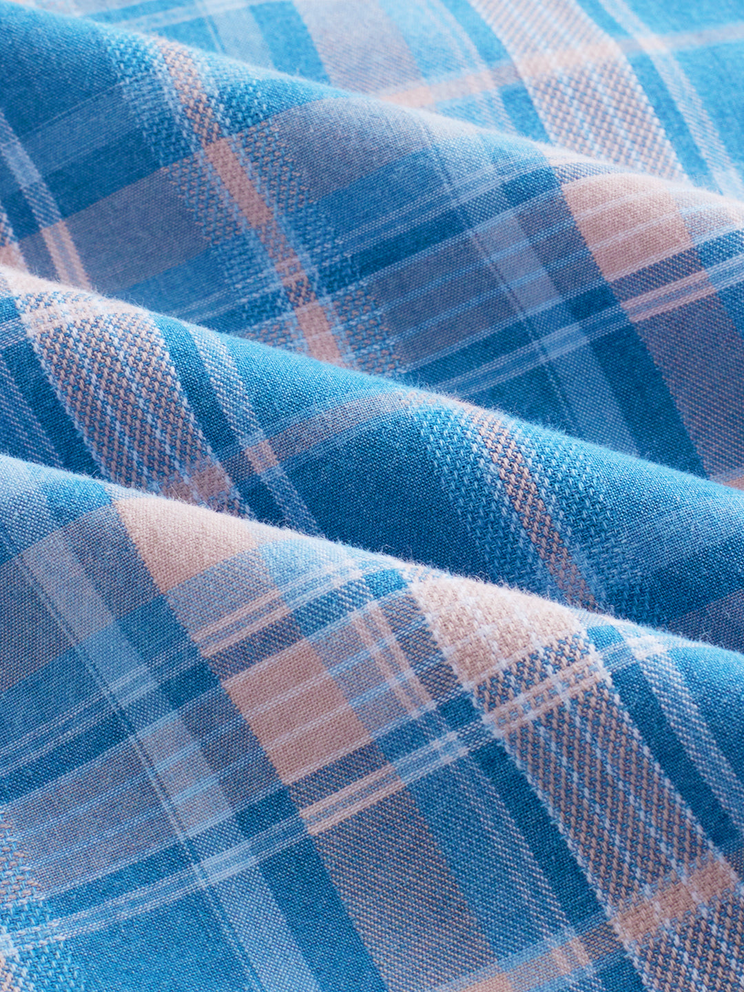 Denim Blue & Peach Plaid Checks Shirt