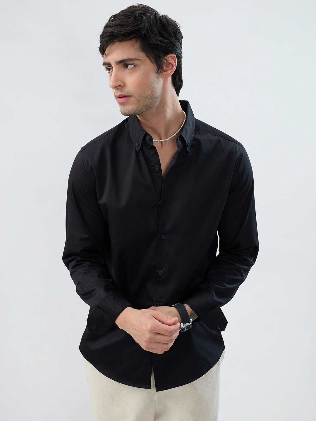 Nightfall Black Button-Down Collar Business Shirt