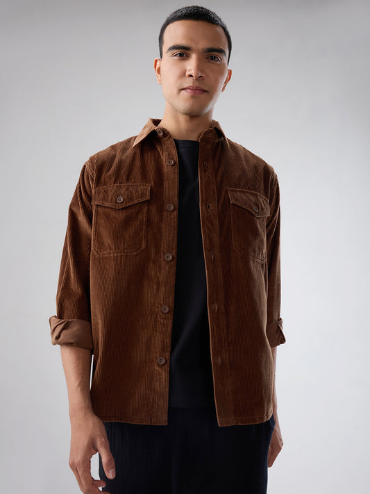 Cocoa Brown Corduroy Double Pocket Overshirt