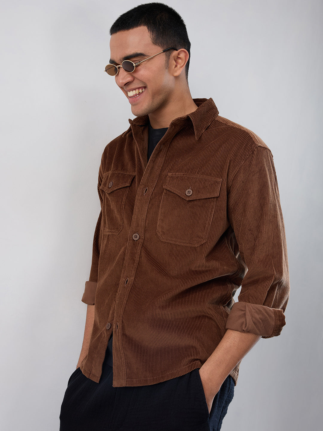 Cocoa Brown Corduroy Double Pocket Overshirt