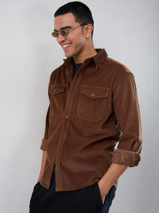 Cocoa Brown Corduroy Double Pocket Overshirt