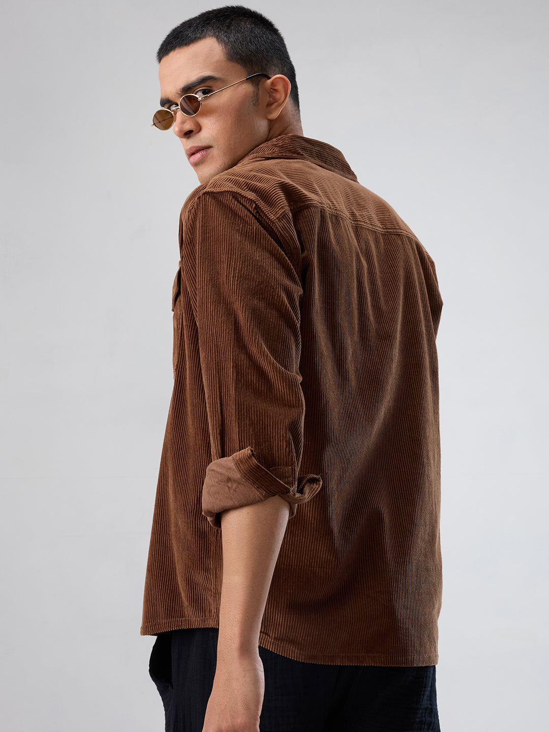 Cocoa Brown Corduroy Double Pocket Overshirt