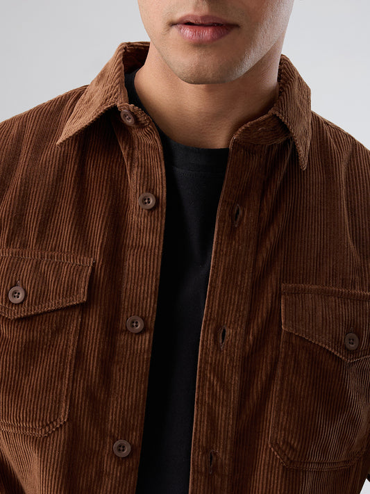 Cocoa Brown Corduroy Double Pocket Overshirt
