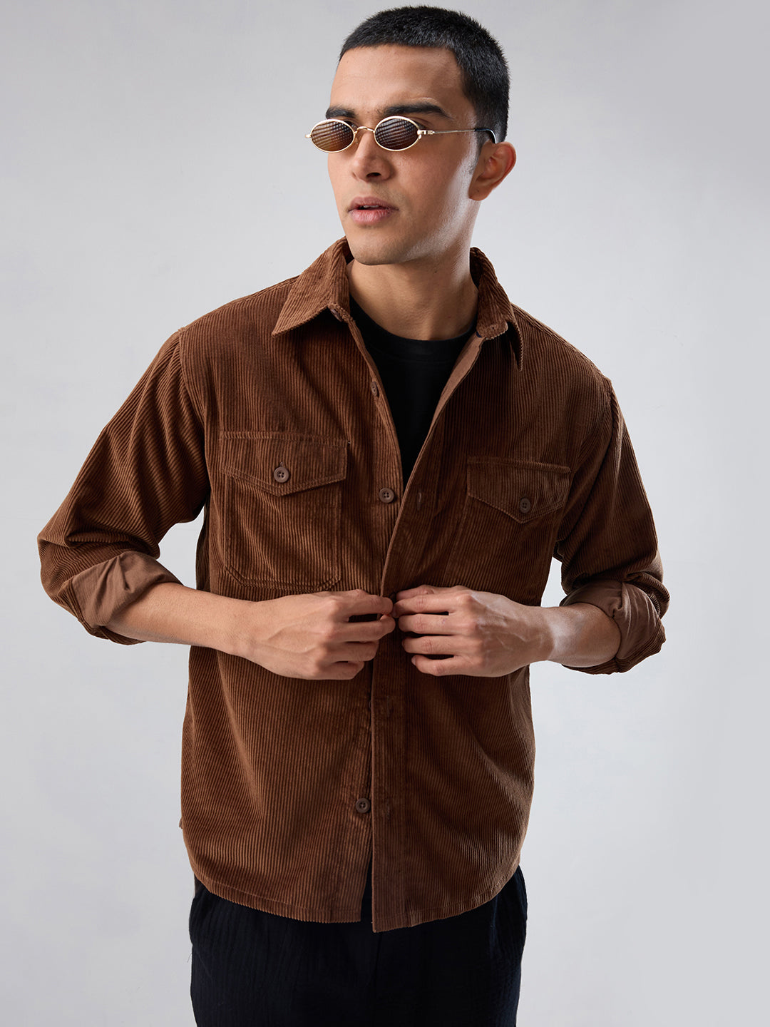 Cocoa Brown Corduroy Double Pocket Overshirt
