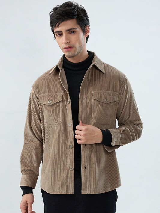 Olive Structured Corduroy Double Pocket Overshirt