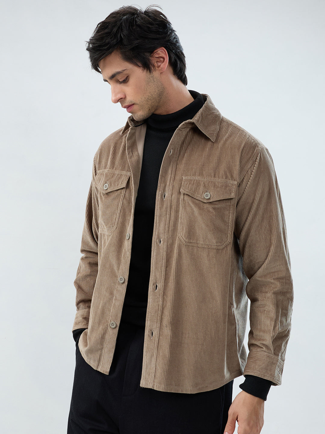 Olive Structured Corduroy Double Pocket Overshirt