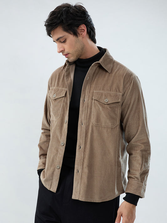 Olive Structured Corduroy Double Pocket Overshirt