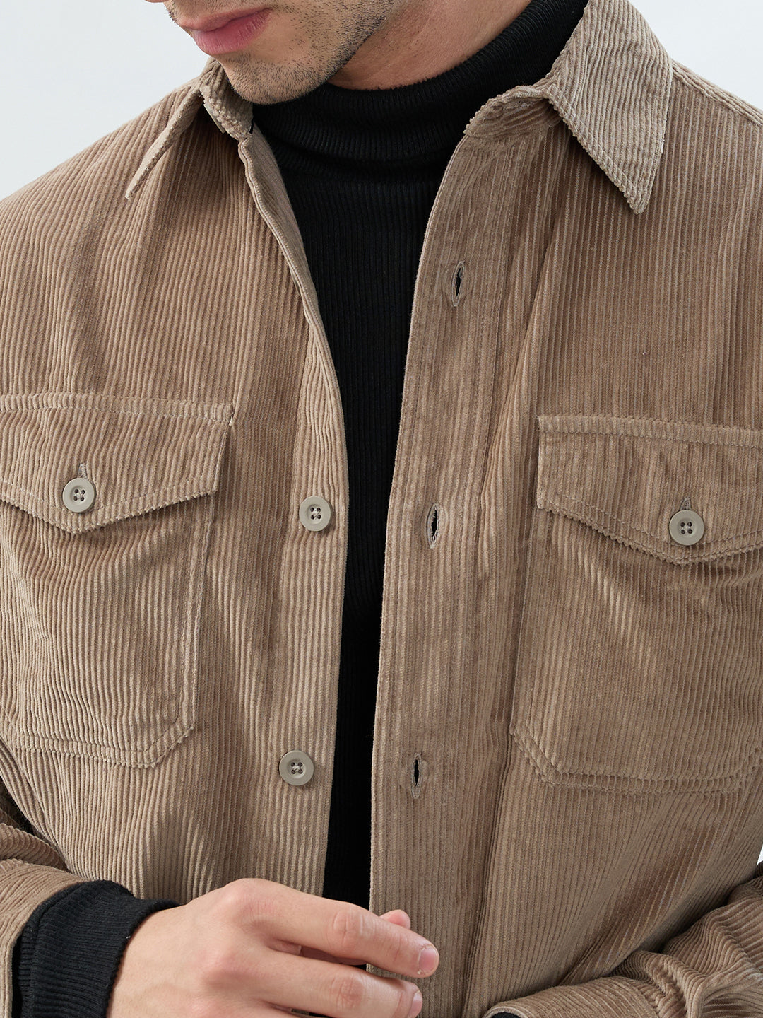Olive Structured Corduroy Double Pocket Overshirt