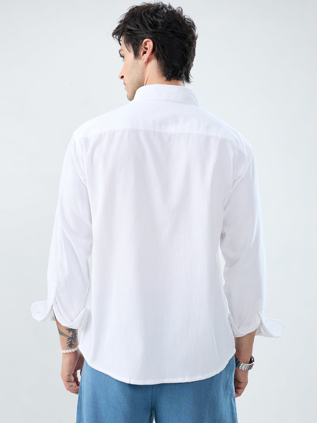 Winter White Corduroy Double Pocket Overshirt
