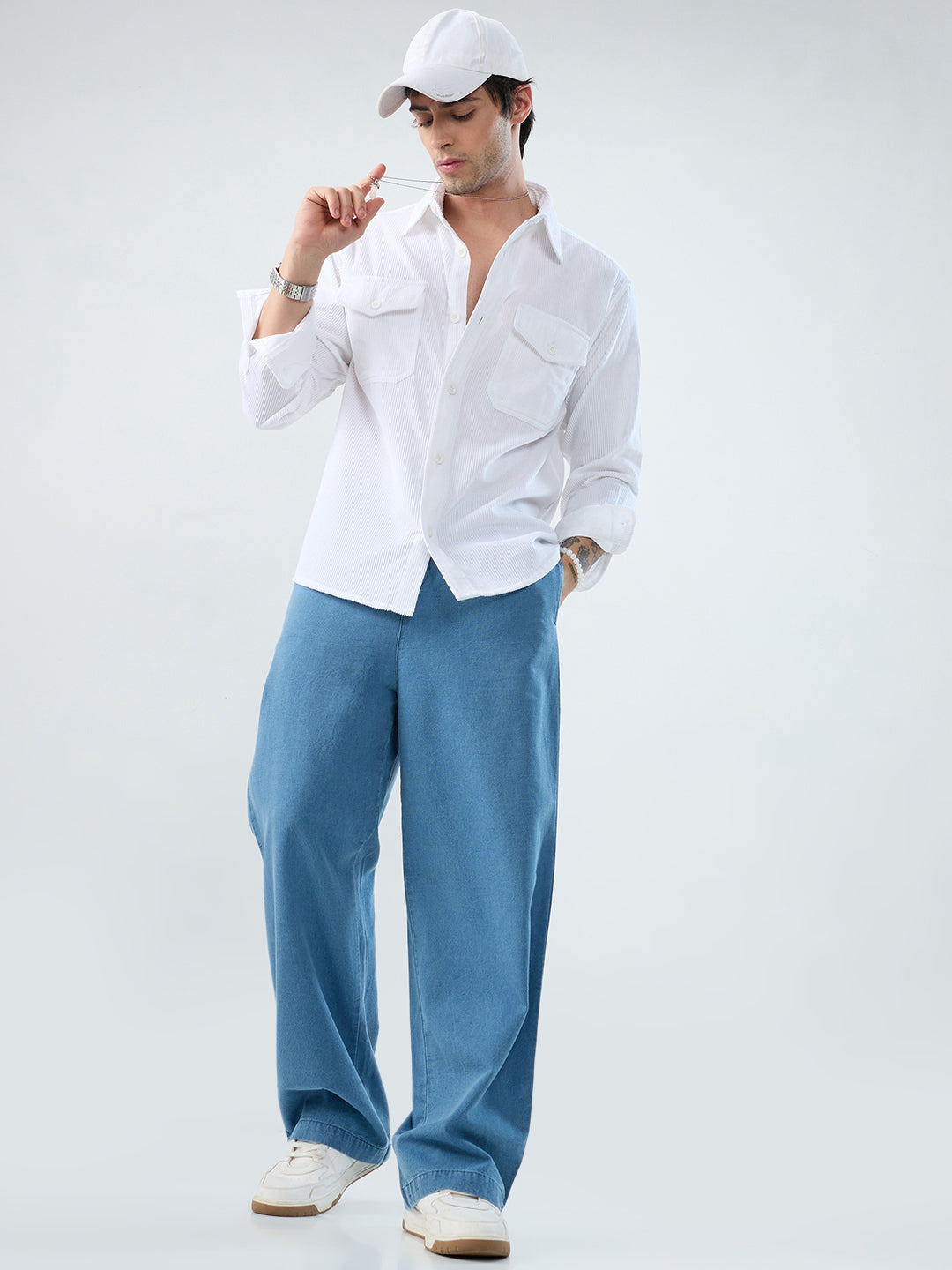 Winter White Corduroy Double Pocket Overshirt