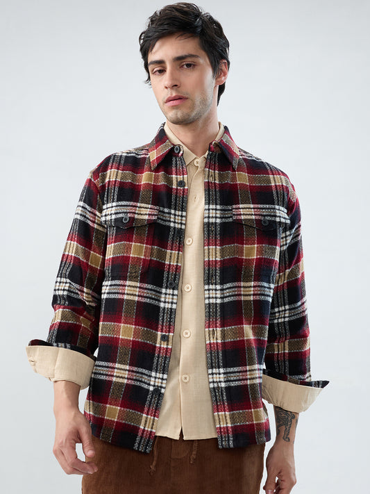 Premium Red Oak Plaid Checks Twin Pocket Flannel Shirt
