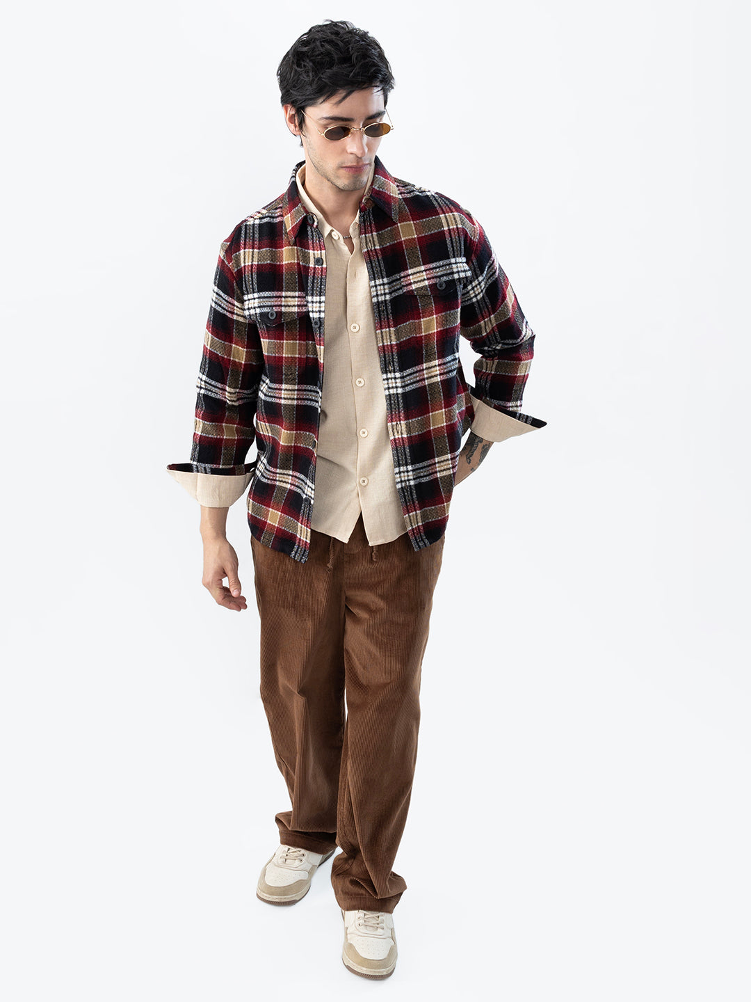 Premium Red Oak Plaid Checks Twin Pocket Flannel Shirt