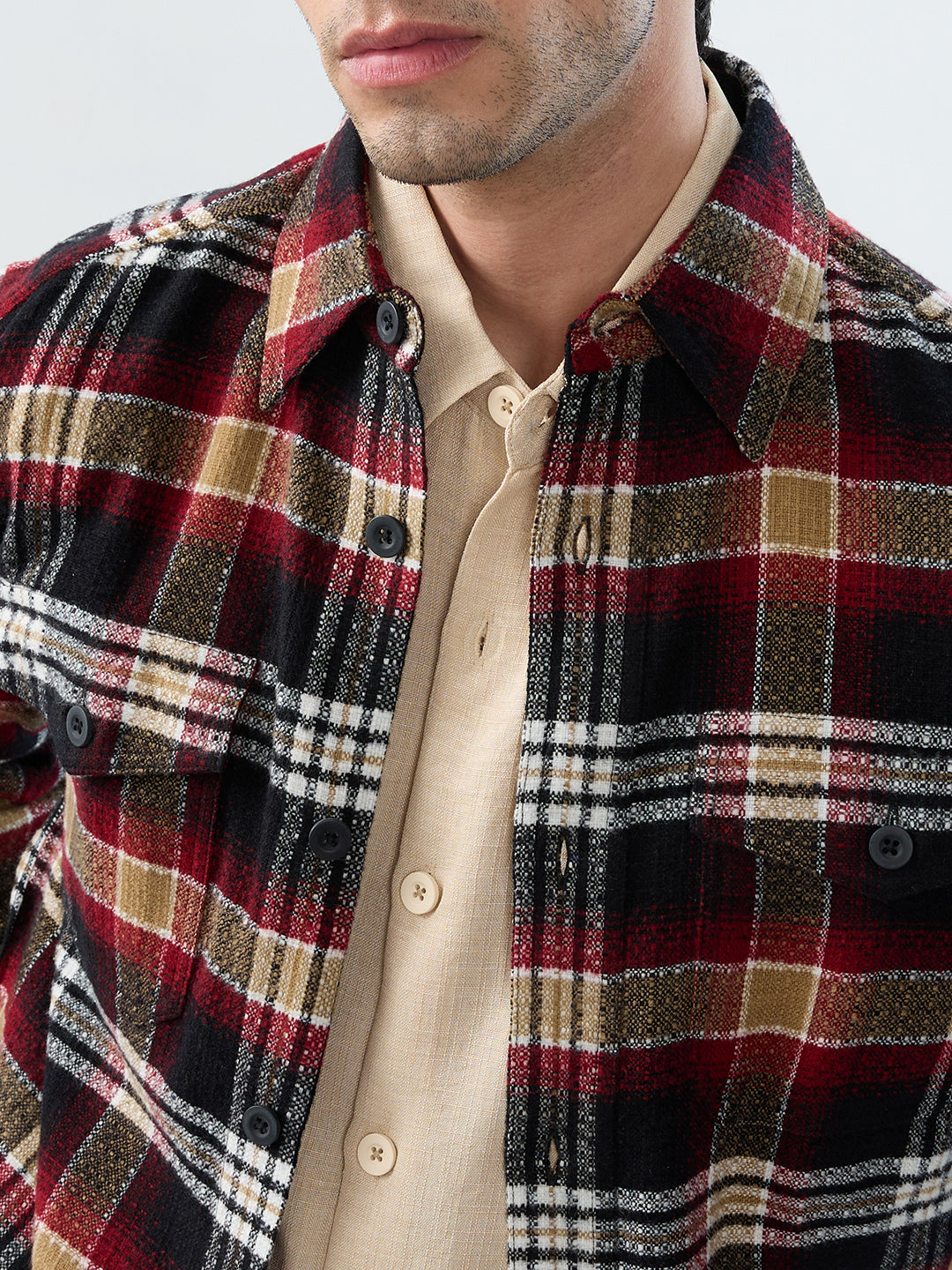 Premium Red Oak Plaid Checks Twin Pocket Flannel Shirt