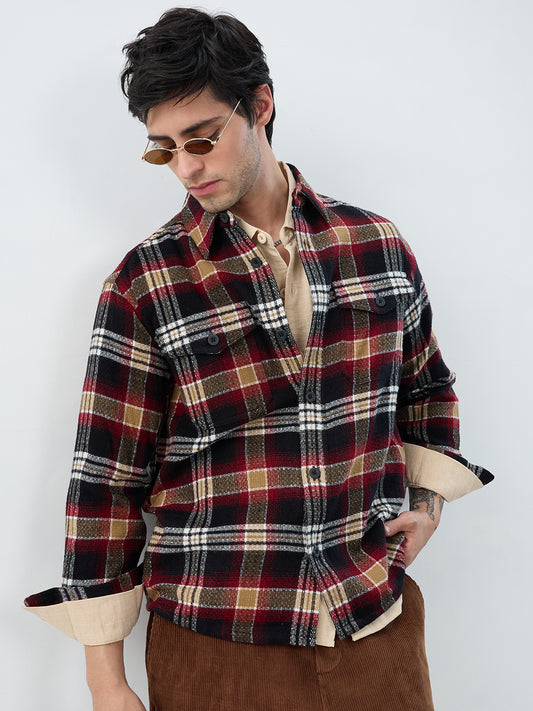 Premium Red Oak Plaid Checks Twin Pocket Flannel Shirt