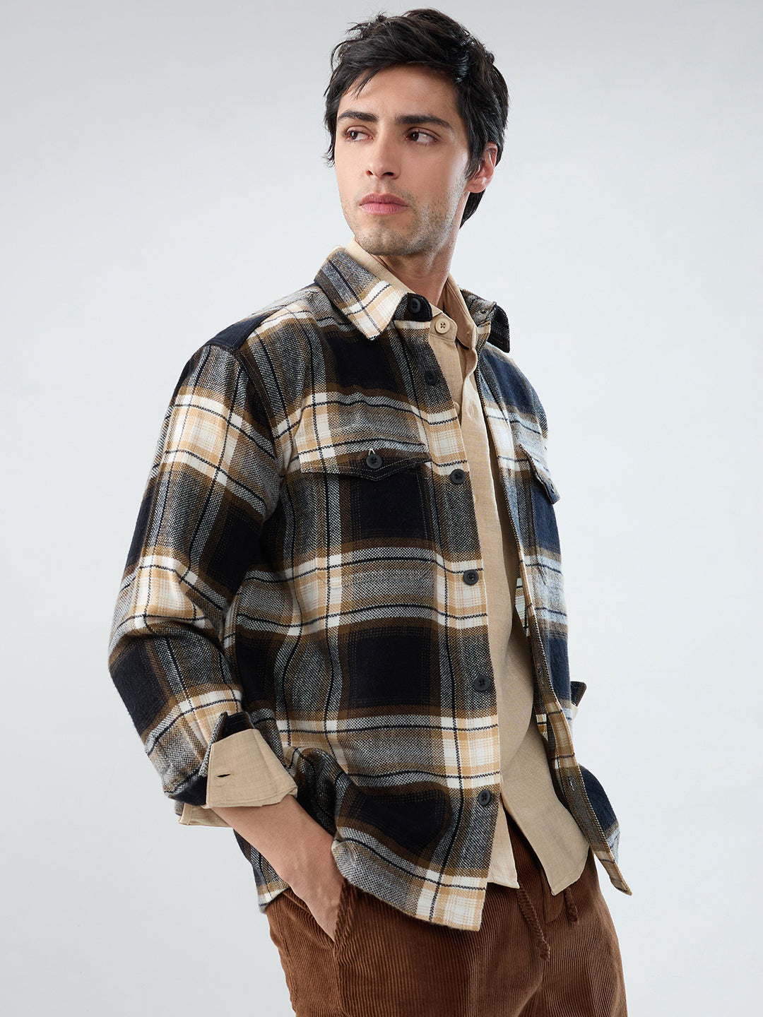 Premium Desert Vibe Plaid Checks Twin Pocket Flannel Shirt