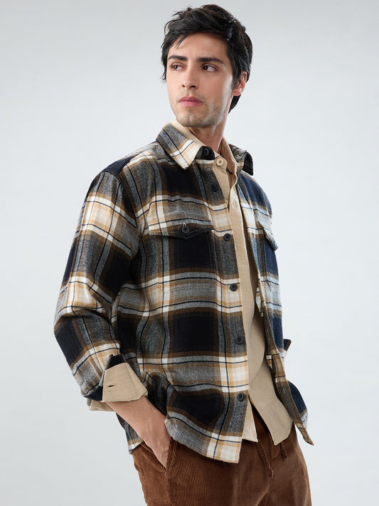 Premium Desert Vibe Plaid Checks Twin Pocket Flannel Shirt