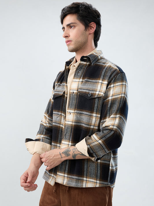 Premium Desert Vibe Plaid Checks Twin Pocket Flannel Shirt