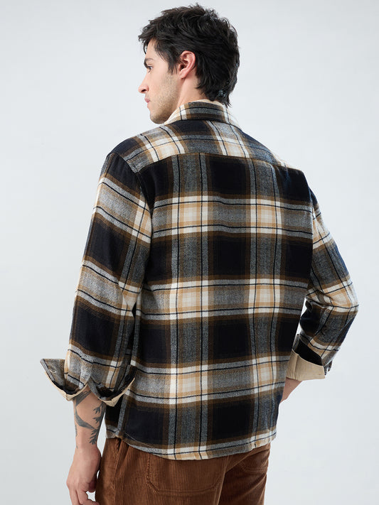 Premium Desert Vibe Plaid Checks Twin Pocket Flannel Shirt