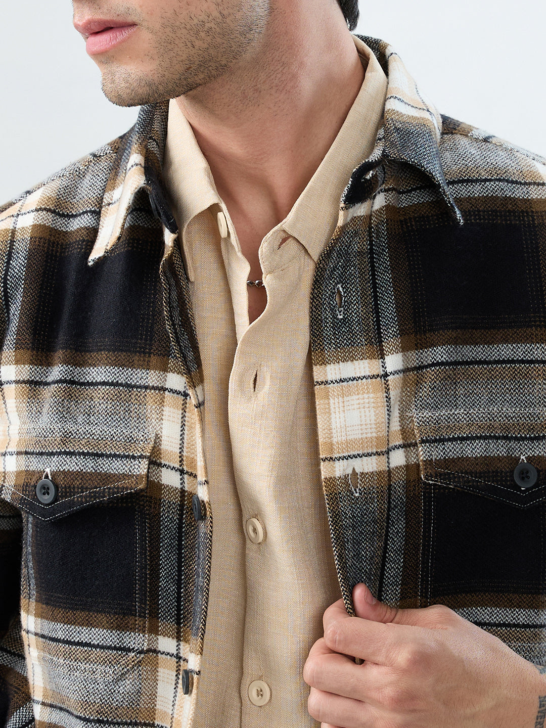 Premium Desert Vibe Plaid Checks Twin Pocket Flannel Shirt