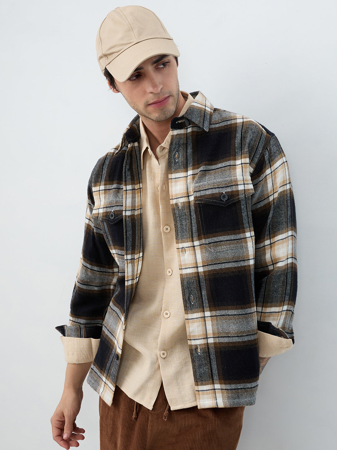 Premium Desert Vibe Plaid Checks Twin Pocket Flannel Shirt