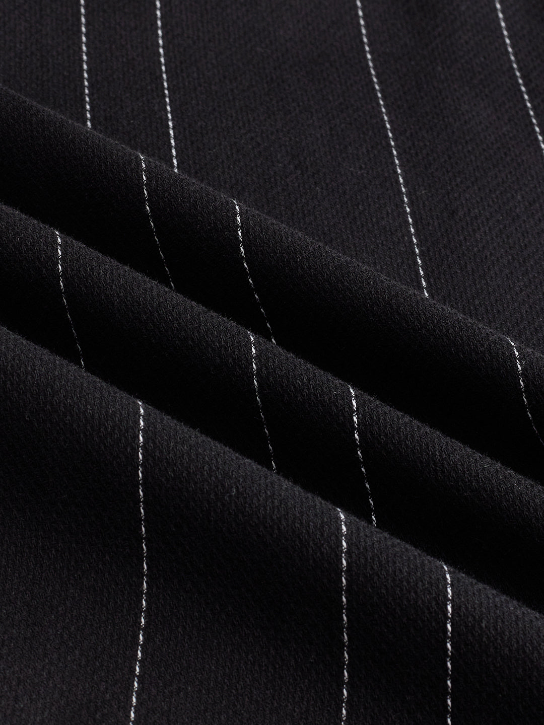 Refined Black Pinstripe Stand-Collar Oversized Shirt