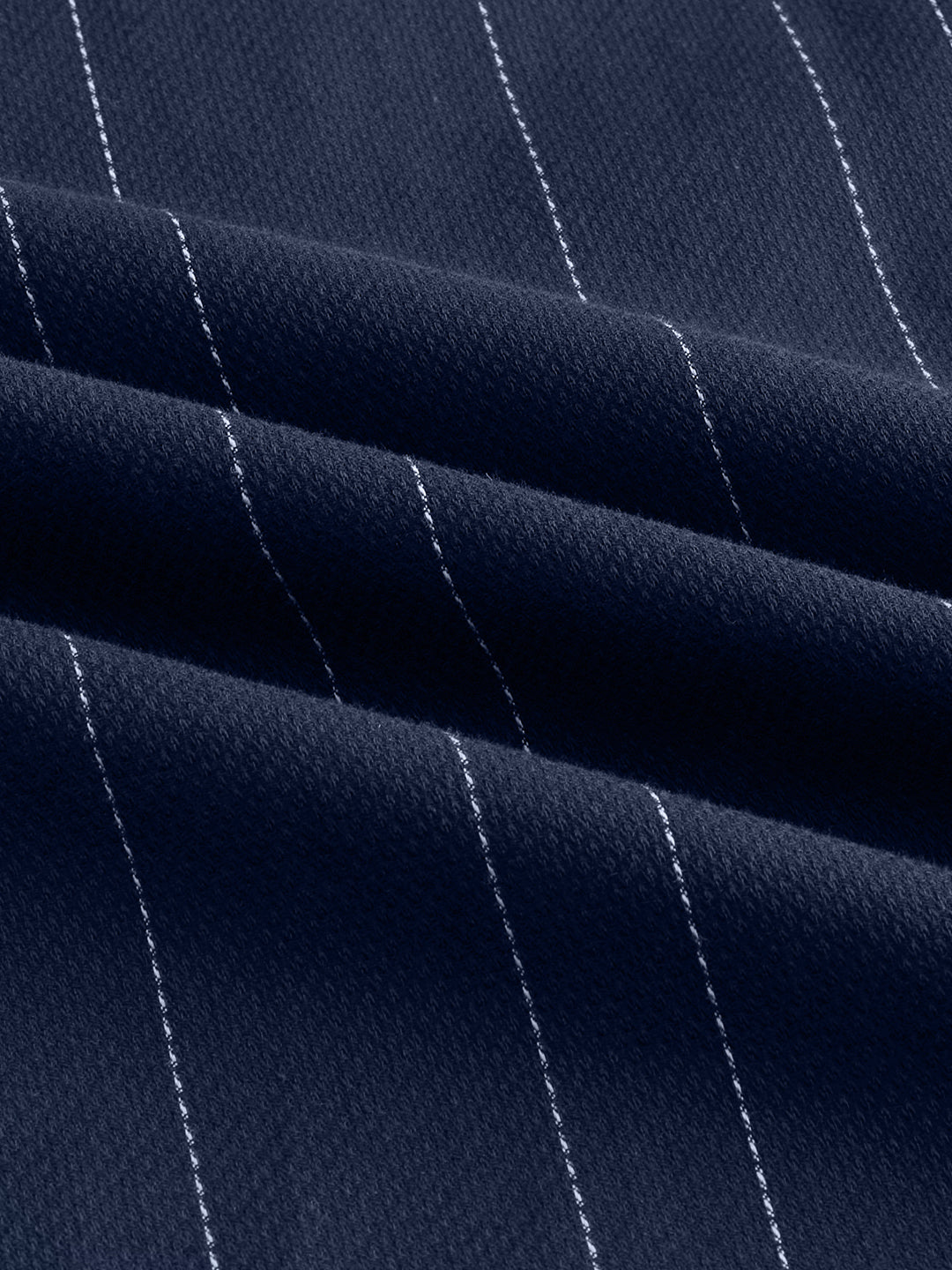 Refined Navy Pinstripe Stand-Collar Oversized Shirt