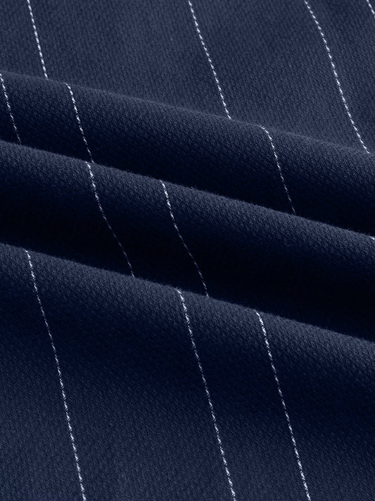 Refined Navy Pinstripe Stand-Collar Oversized Shirt