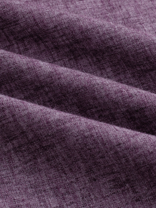 Rich Aubergine Purple Linen Blend Stand-Collar Oversized Shirt