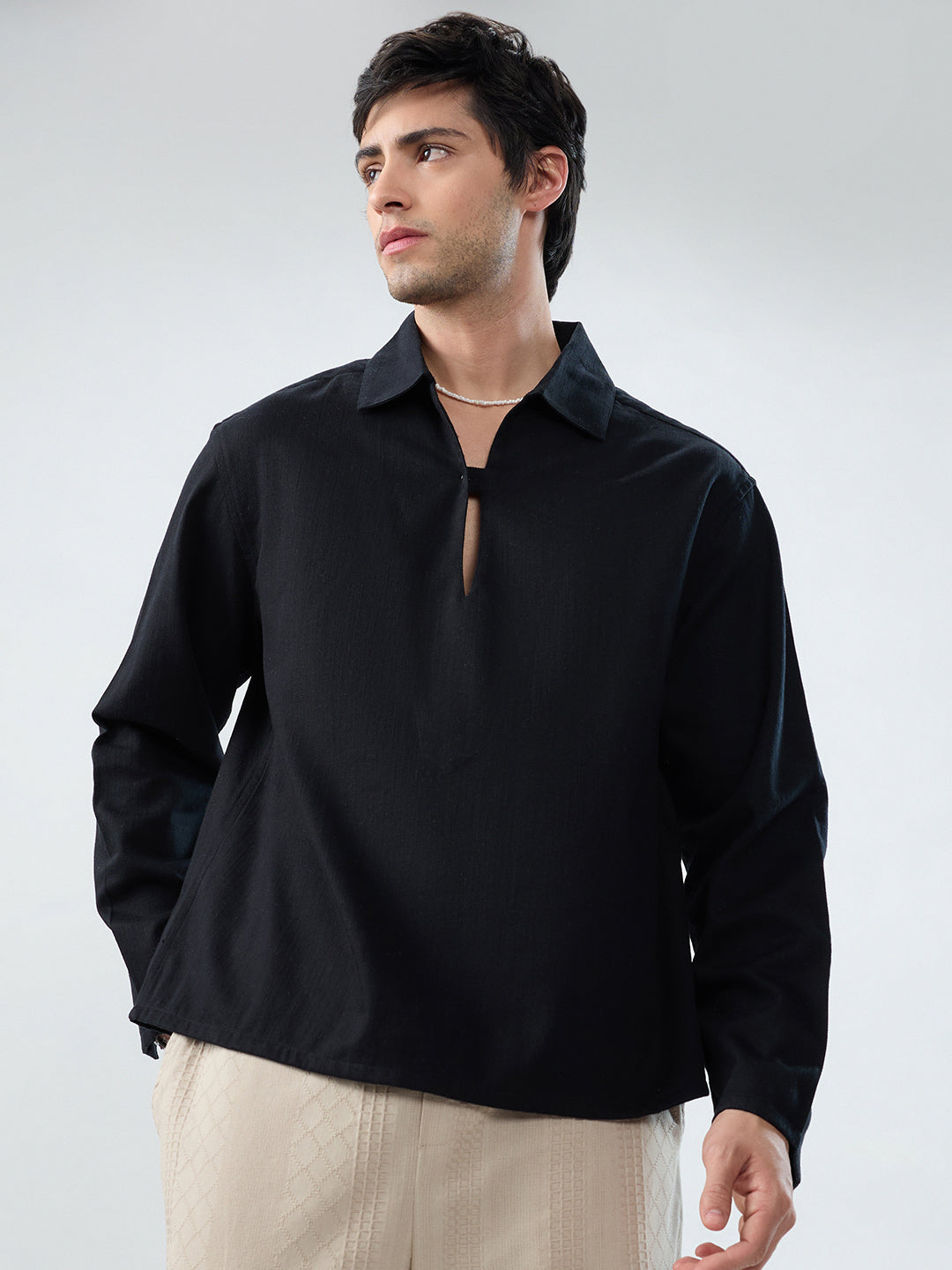 Timeless Black Cuffless Oversized Shirt