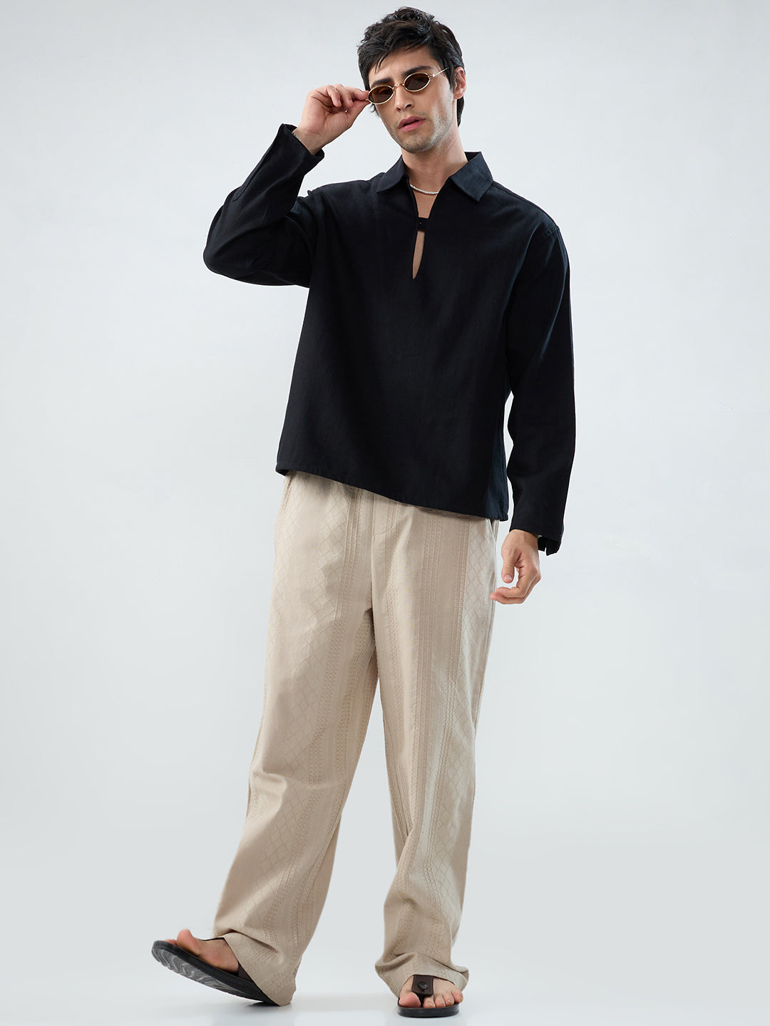 Timeless Black Cuffless Oversized Shirt