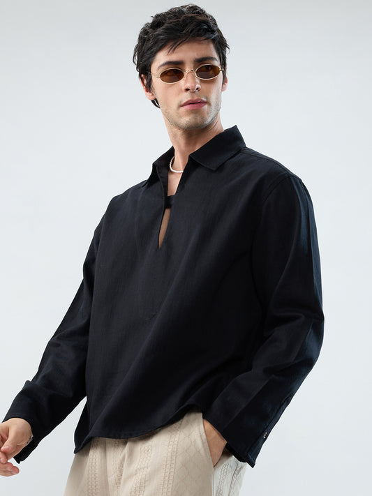 Timeless Black Cuffless Oversized Shirt