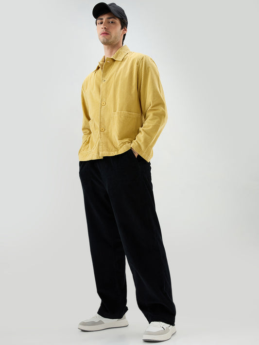 Sunmelt Mustard Corduroy Oversized Double Pocket Crop Shacket