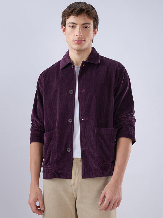 Exquisite Wine Corduroy Double Pocket Oversized Shacket