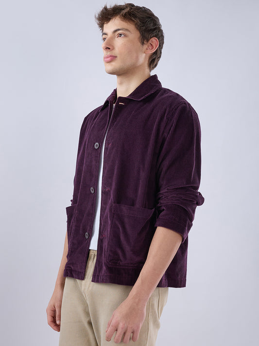 Exquisite Wine Corduroy Double Pocket Oversized Shacket